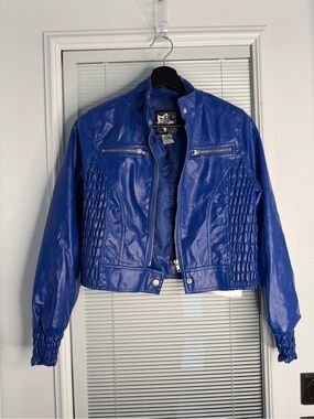 Electric Blue Vegan Leather Moto Jacket 80s / 90s / Y2K